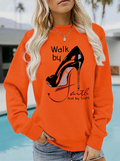 Long sleeved hoodie Walk by high-heeled shoe pattern hoodie