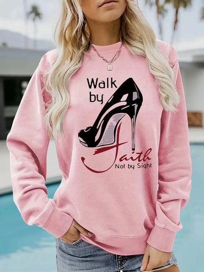 Long sleeved hoodie Walk by high-heeled shoe pattern hoodie