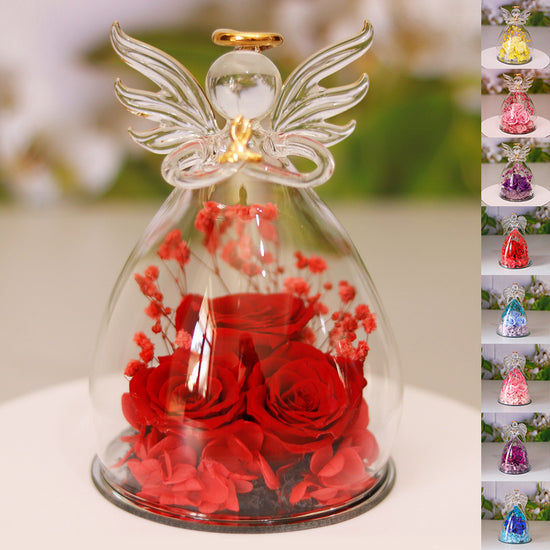 Eternal Flower Gift Box Angel Glass Cover Dried Rose Gift Box Home Decor