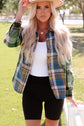 Green Chest Pockets Button Up Plaid Shacket