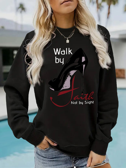 Long sleeved hoodie Walk by high-heeled shoe pattern hoodie